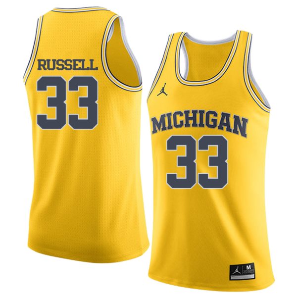 NCAA University of Michigan 33 Cazzie Russell Yellow College Basketball Men Jersey