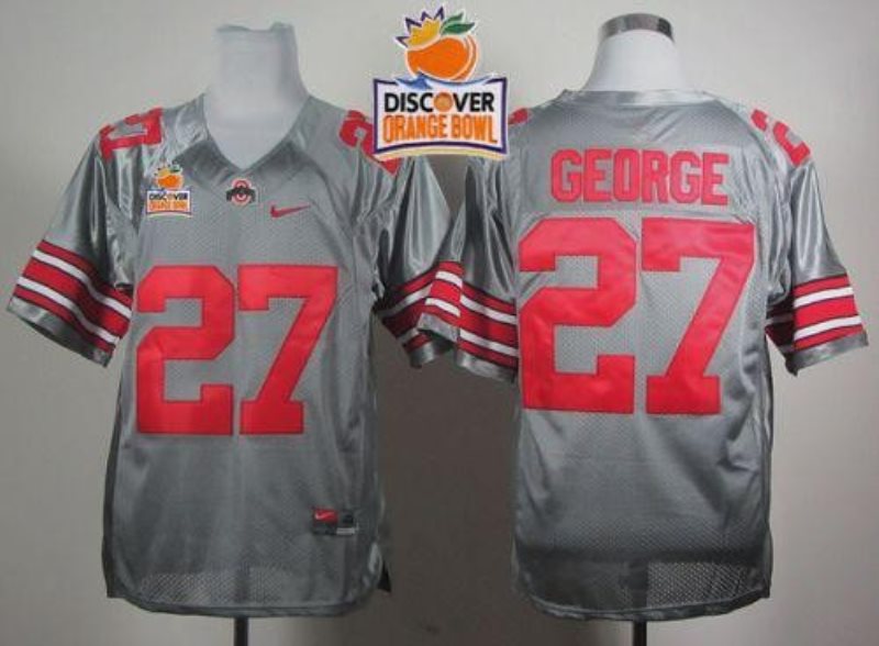NCAA Ohio State Buckeyes 27 Eddie George Grey 2014 Discover Orange Bowl Patch Men Jersey