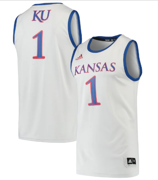 NCAA Kansas Jayhawks 1 KU White Adidas Basketball Men Jersey