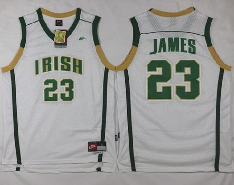 NCAA Notre Dame Fighting Irish 23 LeBron James White High School NBA Men Jersey