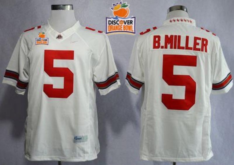 NCAA Ohio State Buckeyes 5 Braxton Miller White Limited 2014 Discover Orange Bowl Patch Men Jersey