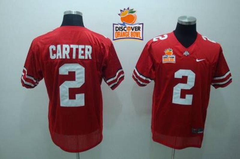 NCAA Ohio State Buckeyes 2 Cris Carter Red 2014 Discover Orange Bowl Patch Men Jersey