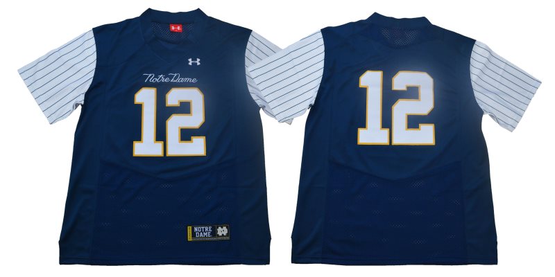 NCAA Notre Dame Fighting Irish 12 Blue Under Armour College Throwback Football Men Jersey