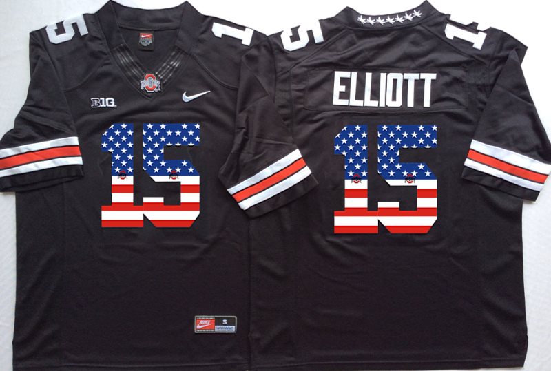 NCAA Ohio State Buckeyes 15 Ezekiel Elliott Black USA Flag Men Jersey