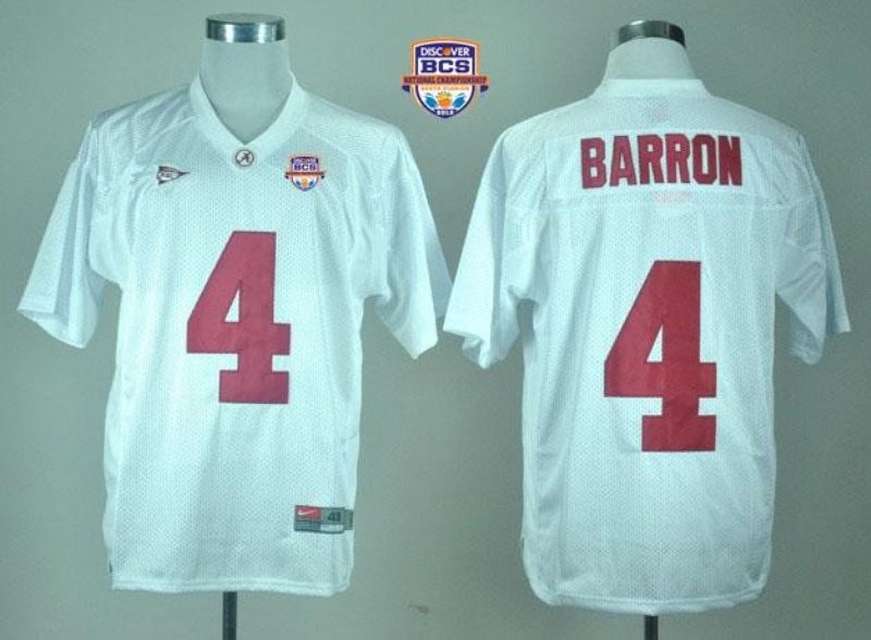 NCAA Alabama Crimson Tide 4 Mark Barron White 2013 BCS National Championship Men Jersey