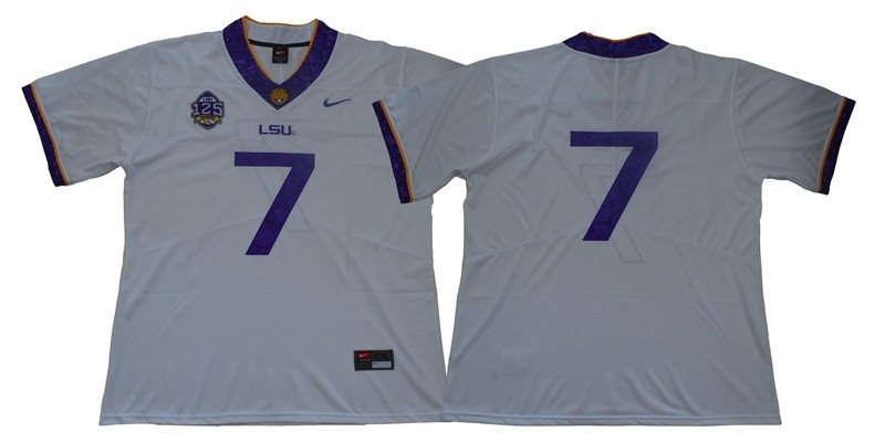NCAA LSU Tigers 7 Leonard Fournette College Limited Football White Men Jersey With 125th Anniversary Patch