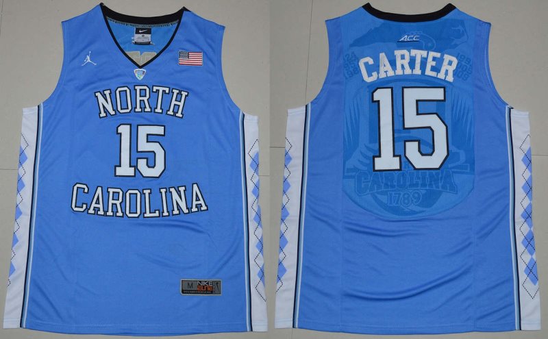 NCAA North Carolina Tar Heels 15 Vince Carter Blue Men Jersey