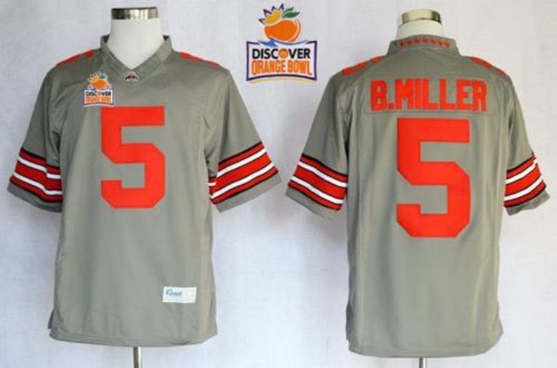 NCAA Ohio State Buckeyes 5 Braxton Miller Grey Limited 2014 Discover Orange Bowl Patch Men Jersey