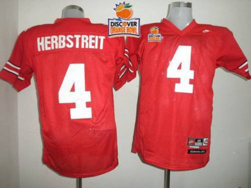 NCAA Ohio State Buckeyes 4 Kirk Herbstreit Red 2014 Discover Orange Bowl Patch Men Jersey