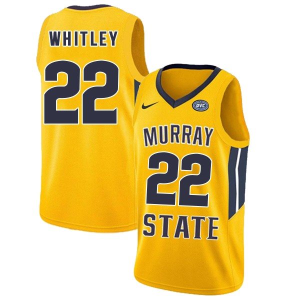 NCAA Murray State Racers 22 Brion Whitley Yellow College Basketball Men Jersey