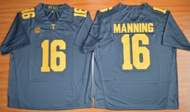 NCAA Tennessee Volunteers 16 Peyton Manning Grey 2015 SEC Patch Men Jersey