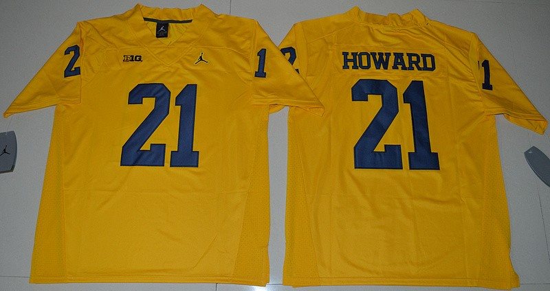 NCAA Michigan Wolverines 21 Desmond Howard Yellow Jordan Men Jersey