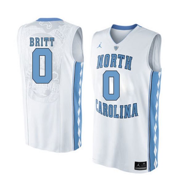 NCAA North Carolina Tar Heels 0 Nate Britt White Basketball Men Jersey