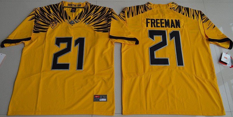 NCAA Oregon Ducks 21 Royce Freeman Yellow Limited Men Jersey With PAC-12 Patch