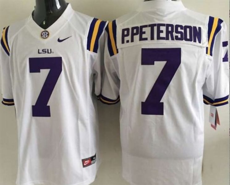NCAA LSU Tigers 7 Patrick Peterson White Men Jersey With SEC Patch