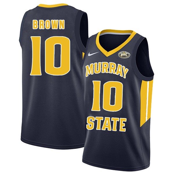 NCAA Murray State Racers 10 Tevin Brown Navy College Basketball Men Jersey