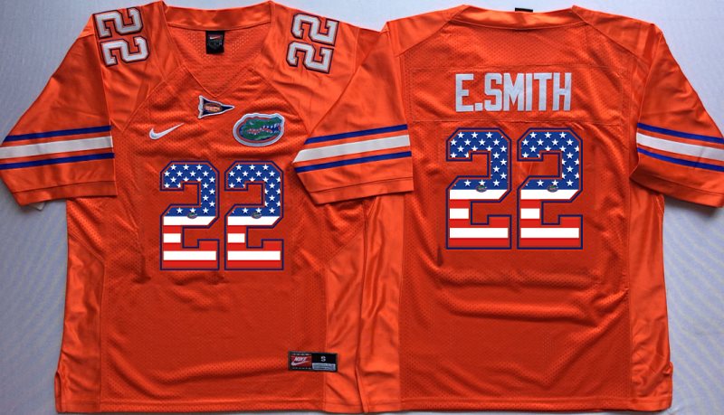 NCAA Florida Gators 22 Emmitt Smith Orange USA Flag Men Jersey