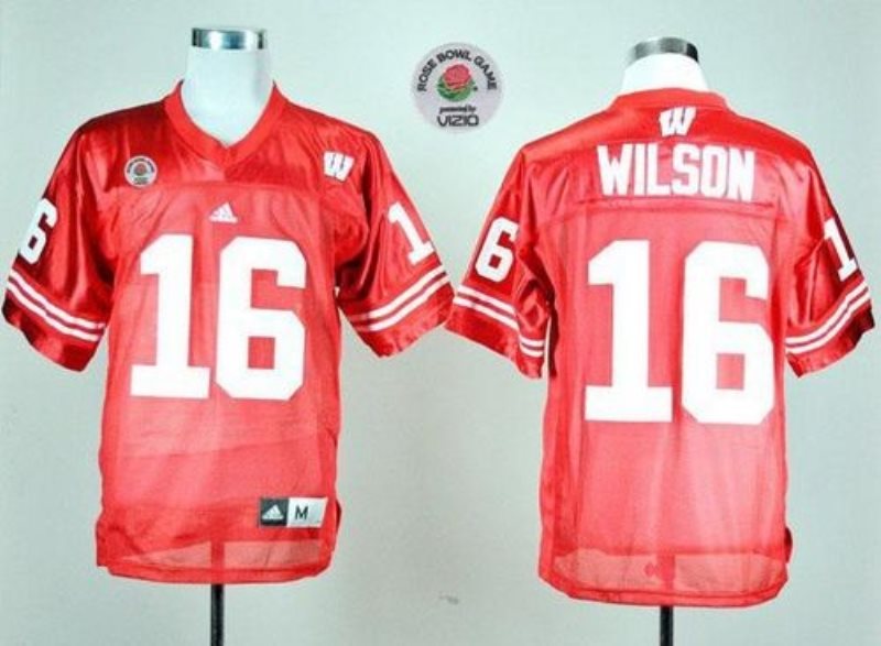 NCAA Wisconsin Badgers 16 Russell Wilson Red Rose Bowl Game Men Jersey