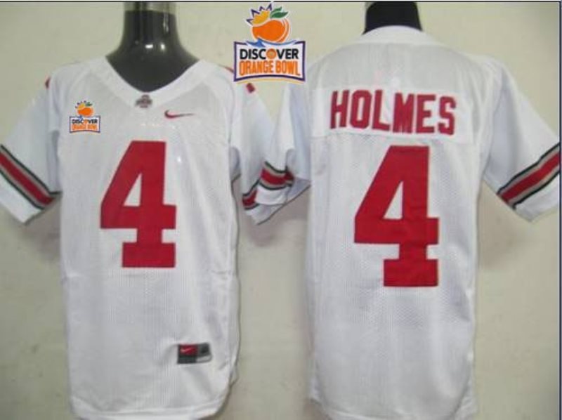 NCAA Ohio State Buckeyes 4 Santonio Holmes White 2014 Discover Orange Bowl Patch Men Jersey