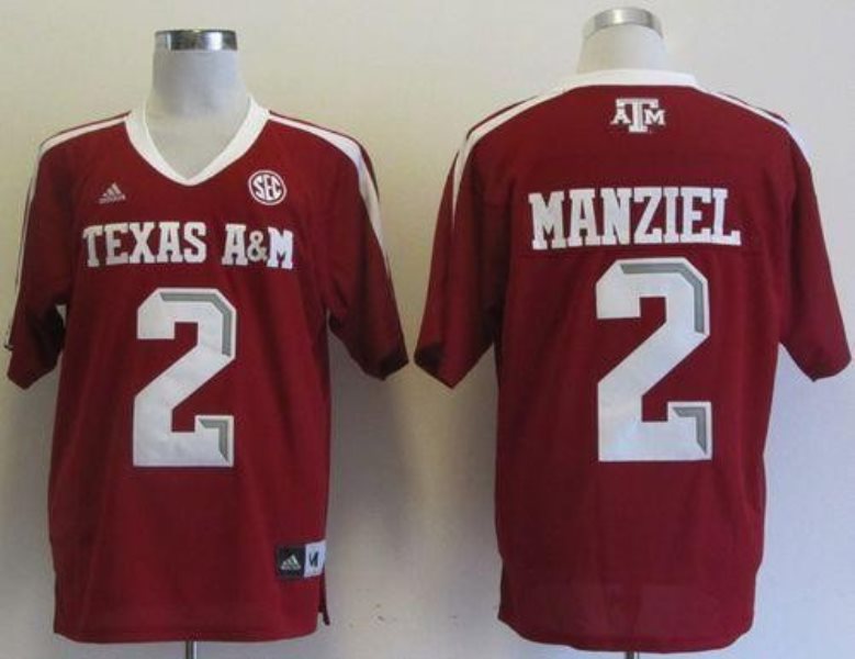 NCAA Texas A&M Aggies 2 Johnny Manziel Red SEC Patch Men Jersey