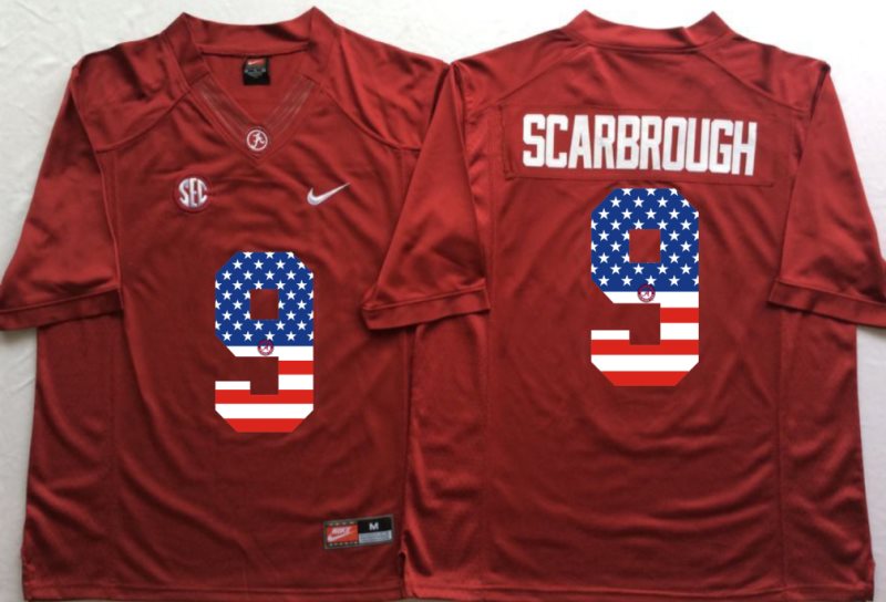 NCAA Alabama Crimson Tide 9 Bo Scarbrough Red USA Flag Men Jersey