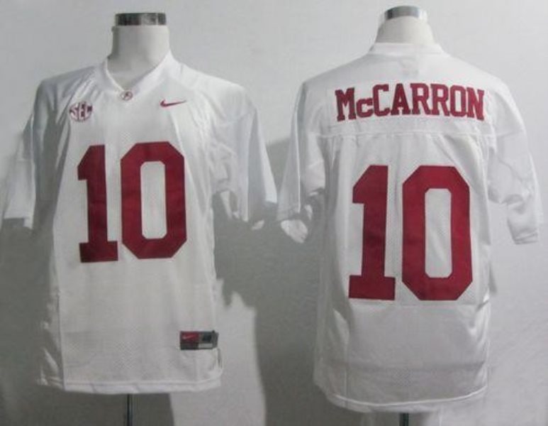 NCAA Alabama Crimson Tide 10 AJ McCarron White SEC Patch Men Jersey