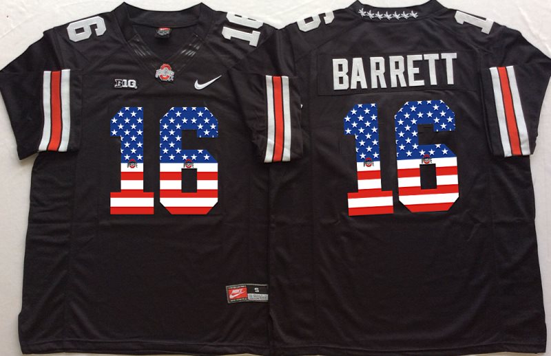 NCAA Ohio State Buckeyes 16 J.T. Barrett Black USA Flag Men Jersey