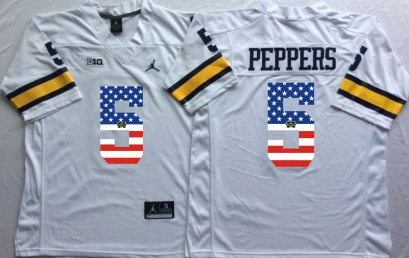 NCAA Michigan Wolverines 5 Jabrill Peppers White USA Flag Men Jersey