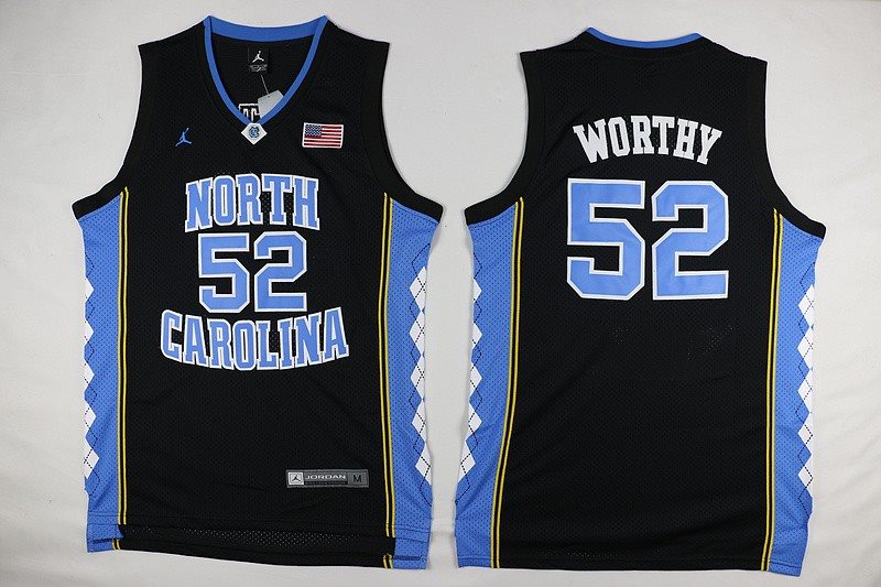 NCAA North Carolina Tar Heels 52 James Worthy Black Basketball Swingman Men Jersey