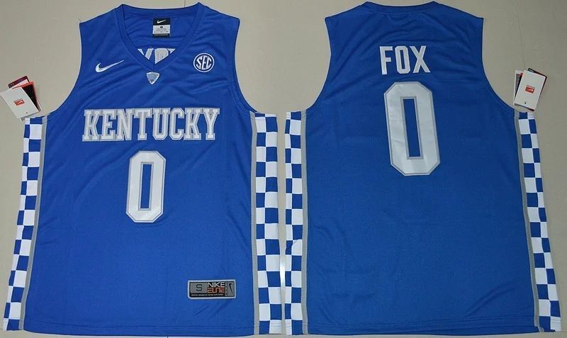 NCAA Kentucky Wildcats 0 De'Aaron Fox Blue Basketball Men Jersey