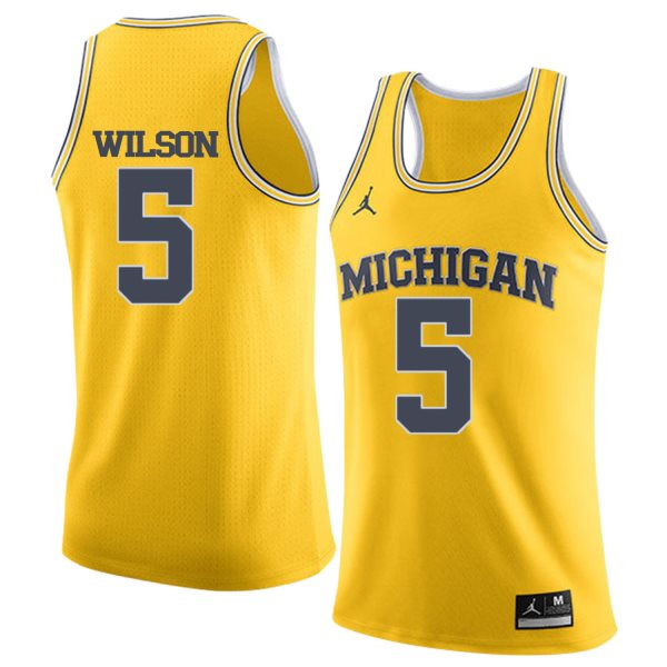 NCAA University of Michigan 5 D.J. Wilson Yellow College Basketball Men Jersey
