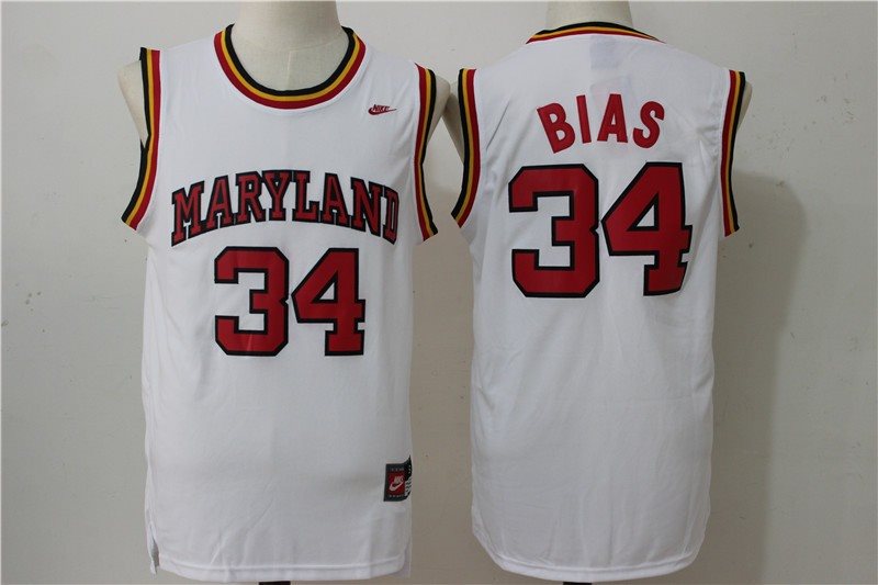 NCAA Maryland Terrapins 34 Len Bias White Nike Basketball Men Jersey
