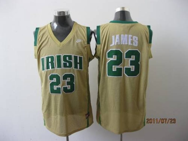 NCAA Notre Dame Fighting Irish 23 LeBron James Earth Yellow High School Men Jersey