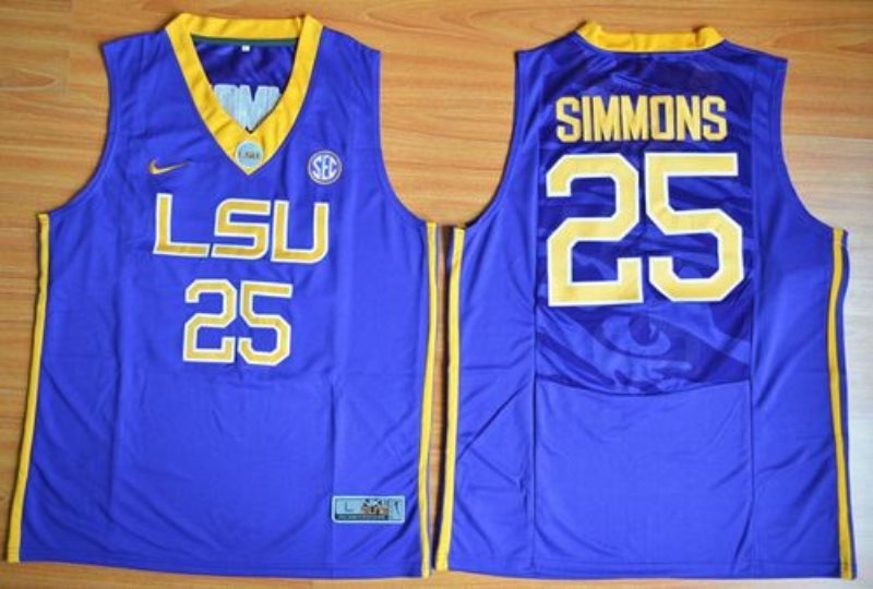 NCAA LSU Tigers 25 Ben Simmons Purple Basketball Men Jersey