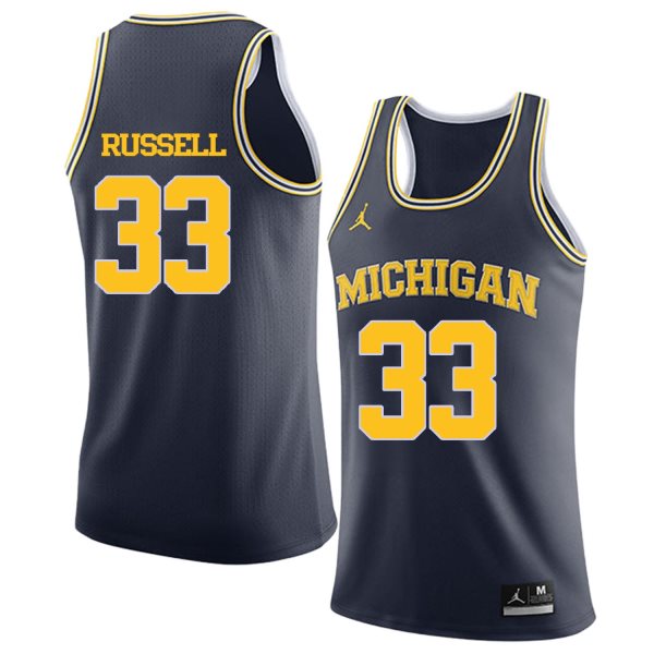 NCAA University of Michigan 33 Cazzie Russell Navy College Basketball Men Jersey
