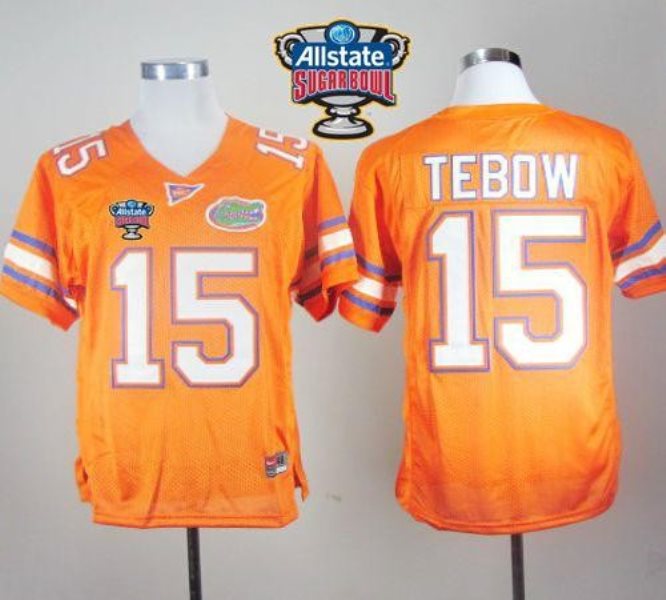 NCAA Florida Gators 15 Tim Tebow Orange Allstate Sugar Bowl Men Jersey
