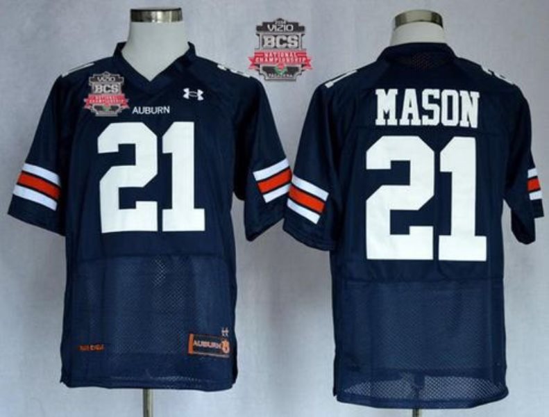 NCAA Auburn Tigers 21 Tre Mason Blue 2014 BCS Bowl Patch Men Jersey