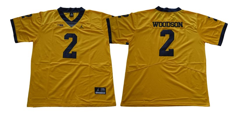 NCAA Michigan Wolverines 2 Charles Woodson Gold College Football Legend Men Jersey
