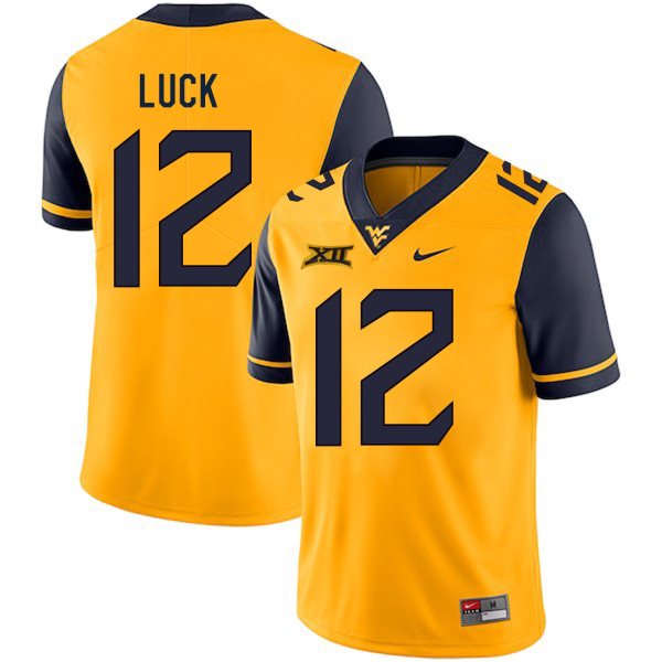 NCAA West Virginia Mountaineers 12 Oliver Luck Gold College Football Men Jersey