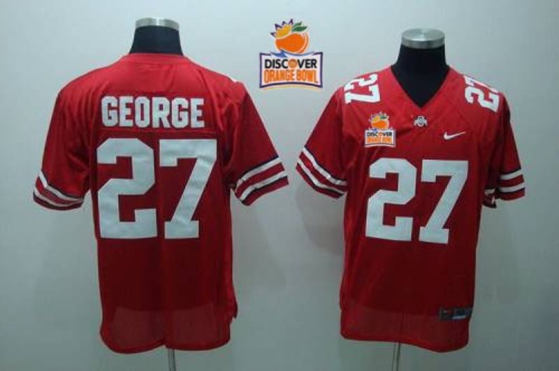 NCAA Ohio State Buckeyes 27 Eddie George Red 2014 Discover Orange Bowl Patch Men Jersey