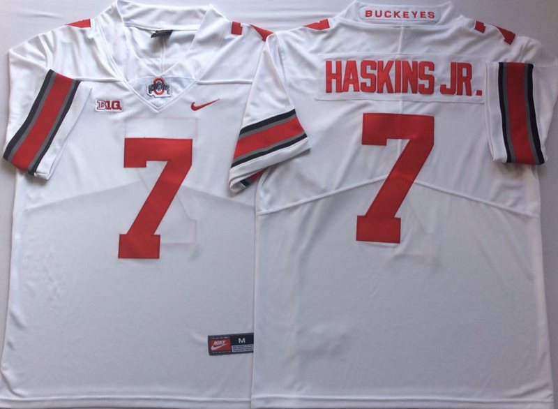 NCAA Ohio State Buckeyes 7 Dwayne Haskins Jr White College Football Men Jersey