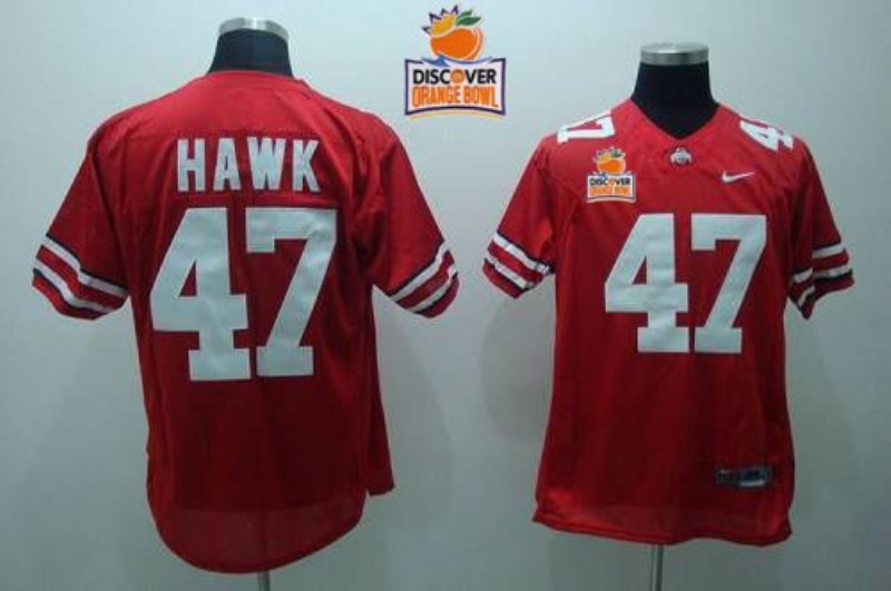NCAA Ohio State Buckeyes 47 A. J. Hawk Red 2014 Discover Orange Bowl Patch Men Jersey