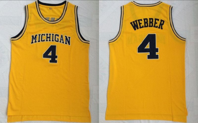 NCAA Michigan Wolverines 4 Chris Webber Yellow Mesh College Basketball Men Jersey