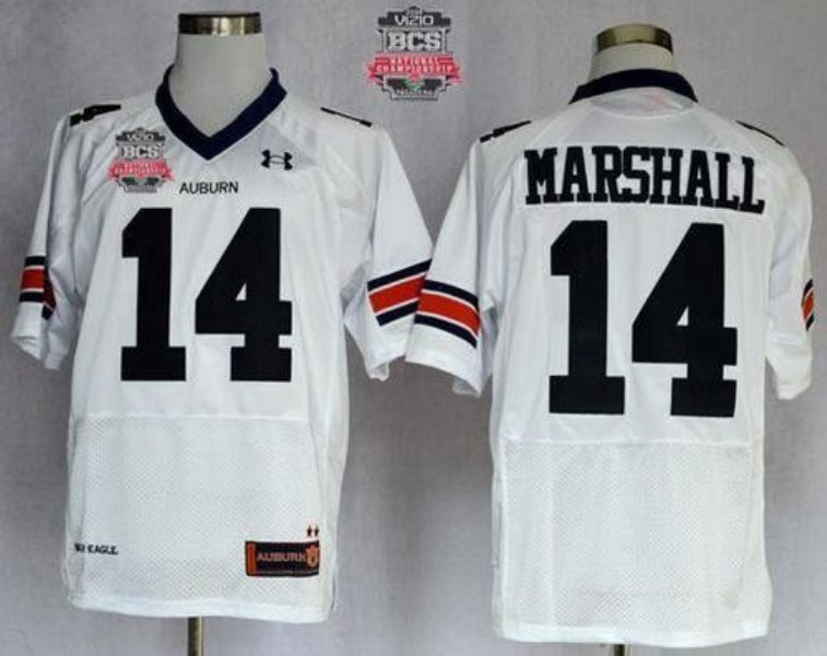 NCAA Auburn Tigers 14 Nick Marshall White 2014 BCS Bowl Patch Men Jersey