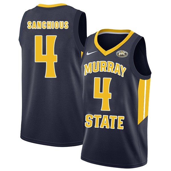 NCAA Murray State Racers 4 Brion Sanchious Navy College Basketball Men Jersey