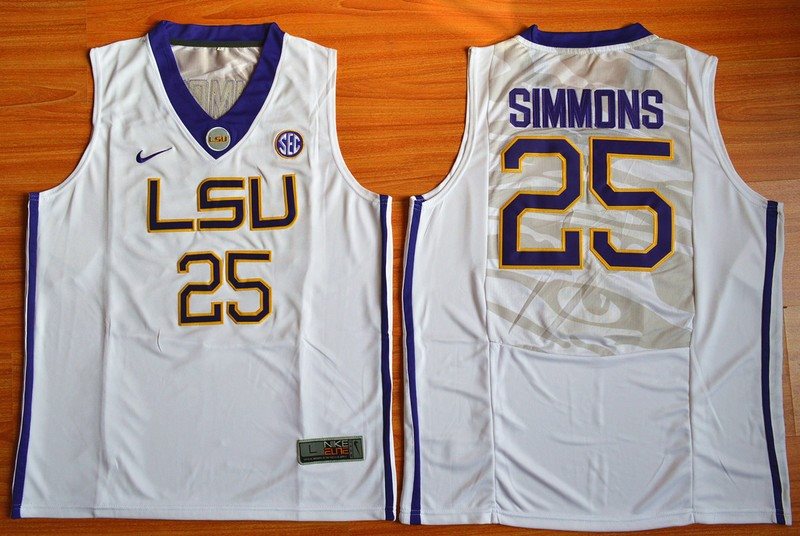 NCAA LSU Tigers 25 Ben Simmons White Men Jersey