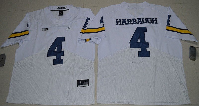 NCAA Michigan Wolverines 4 Jim Harbaugh Football White Jordan Brand Elite Men Jersey