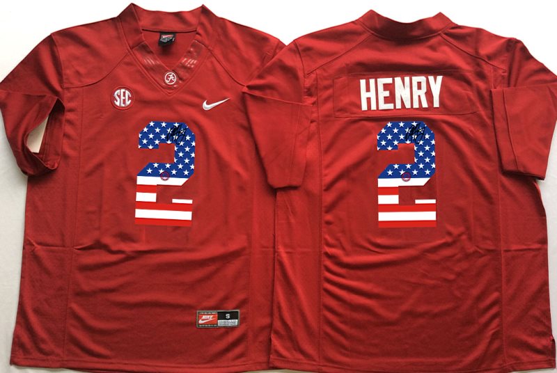 NCAA Alabama Crimson Tide 2 Derrick Henry Red USA Flag Men Jersey