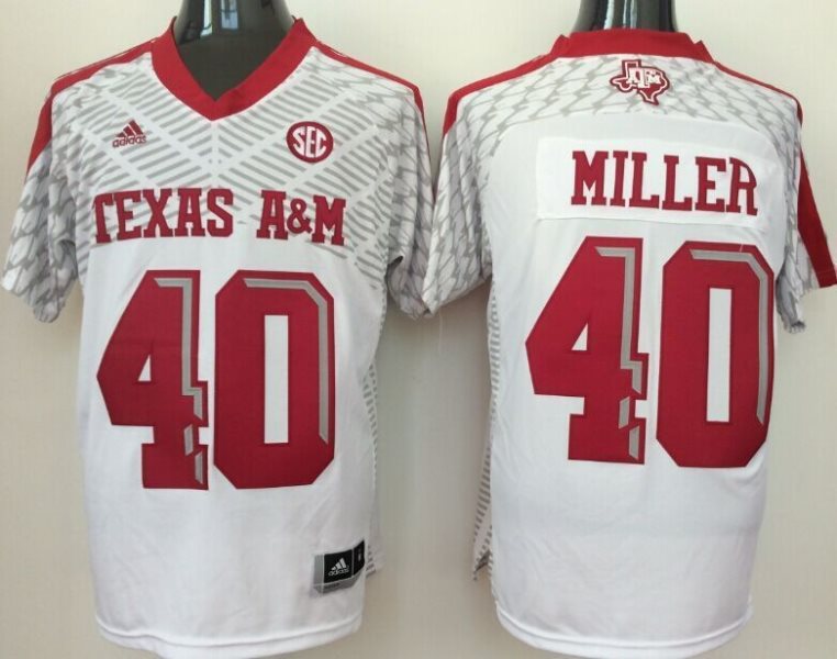 NCAA Texas A&M Aggies 40 Von Miller White College Football Adidas Men Jersey