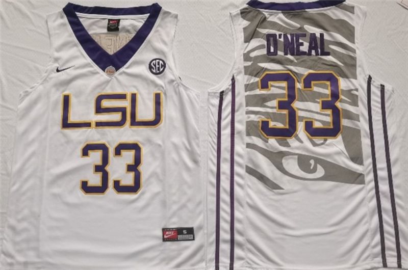 NCAA LSU Tigers 33 Shaquille O'Neal White Men Jersey